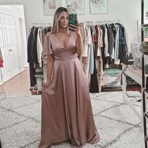 Galina Signature mauve Charmeuse Flutter-sleeve A-line Dress